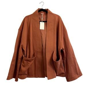 NWT Mindless Women’s Rust Open Front Cotton Knit Jacket Shawl Collar Pockets XL
